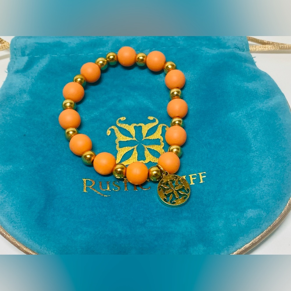 Collectors Orange & Gold Rustic Cuff Bracelet & Rustic Cuff Collectors Bag